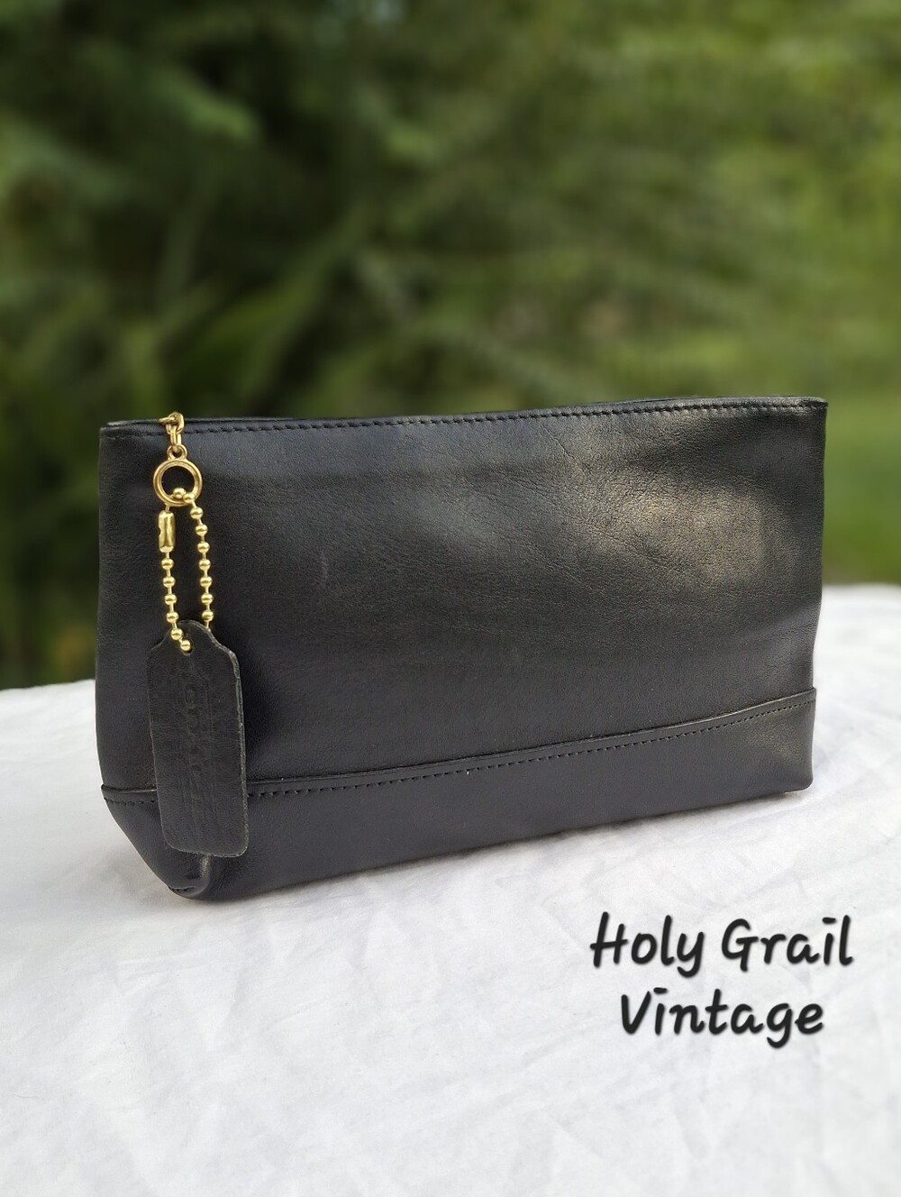 Vintage 90's Coach Black Glove-Tanned Leather Large Cosmetic Case Pouch #7172